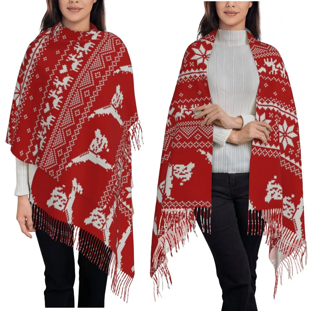 Karate Ugly Christmas Sweater Scarf Tassel Scarves Women Soft Warm Shawls and Wraps Long Fall Winter Shawl Wrap