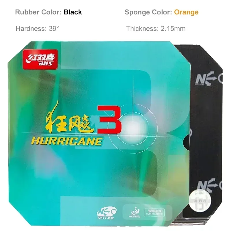 DHS-Hurricane 3 NEO Tischtennis-Gummi, 37 Grad weich, Hurricane-3, Pips-in-Ping-Pong-Schwamm, kein Booster erforderlich