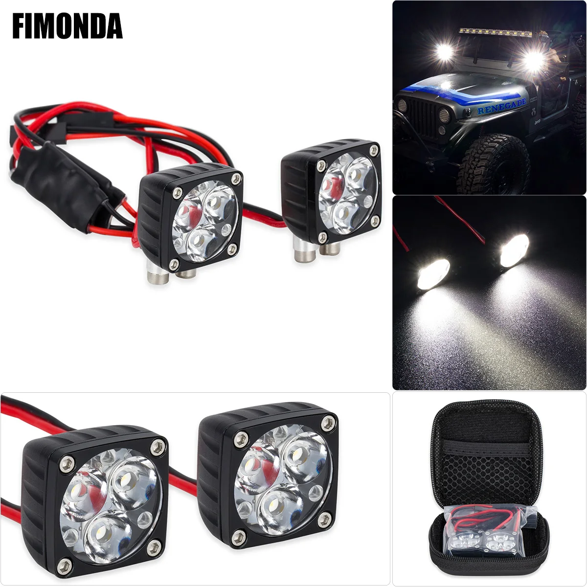 Superhelle LED-Lichtleiste, 21 x 21 mm, quadratische A-Säulenlampe für 1/10 1/8 1/6 RC Crawler Axial SCX6 Wraith TRX4 4WD