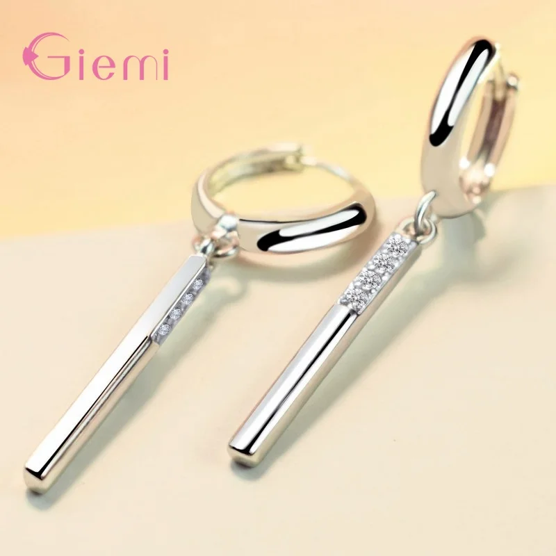 بسيطة 925 فضة دائرة مكعب الزركون كريستال إسقاط أقراط للنساء الفتيات الذكرى حفلة هدايا مجوهرات الأزياء