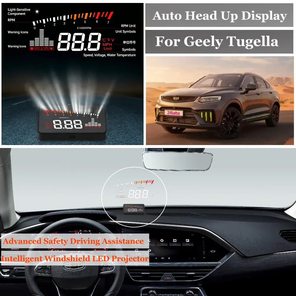 Car Head Up Display For Geely Coolray BMA Tugella CMA 2018-2026 HUD Windshield Projector Accessories Speedometer Odometer RPM