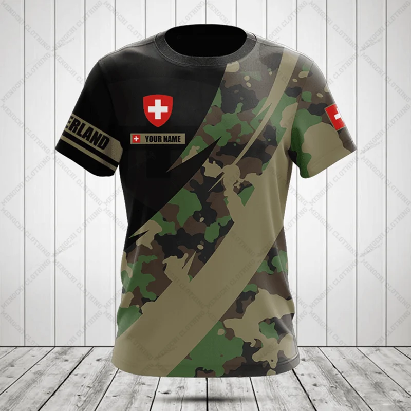 Switzerland Flag Camouflage Customize T-shirts Summer Unisex Oversized Tees Casual Short Sleeve Tops Adults and Kids Sportswear