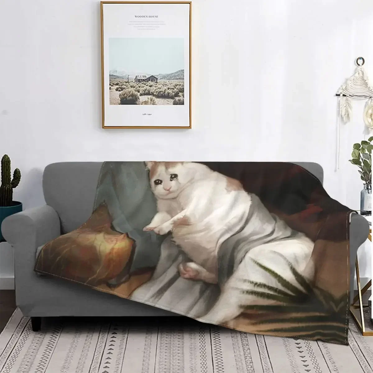 

The Cat Cute Crying In Renaissance Blanket Velvet Textile Decor Breathable Lightweight Throw Blankets for Sofa Outdoor Bedspread