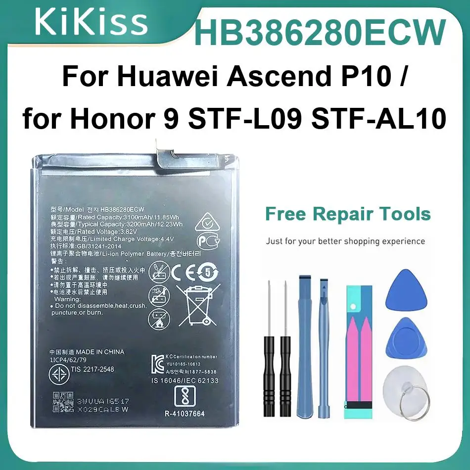 

Аккумуляторы HB386280ECW для Huawei Ascend P10/Honor 9 STF-L09 STF-AL10, 3200 мАч, высокопроизводительный аккумулятор для мобильного телефона