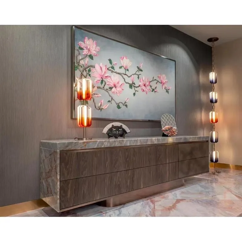 Italian Luxury Custom TV Cabinet Villa Marble Solid Wood Living Room Simple Dining Room Sideboard