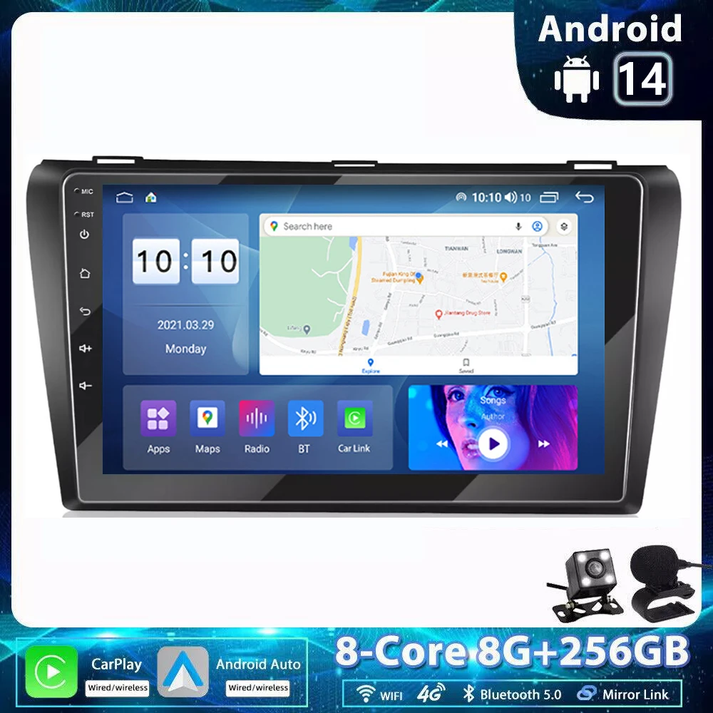 

2 DIN 9 дюймов Android 14 автомобильный радиоприемник мультимедиа Carplay авто GPS-навигация для Mazda 3 2004 2005 2006 2007 2008 2009