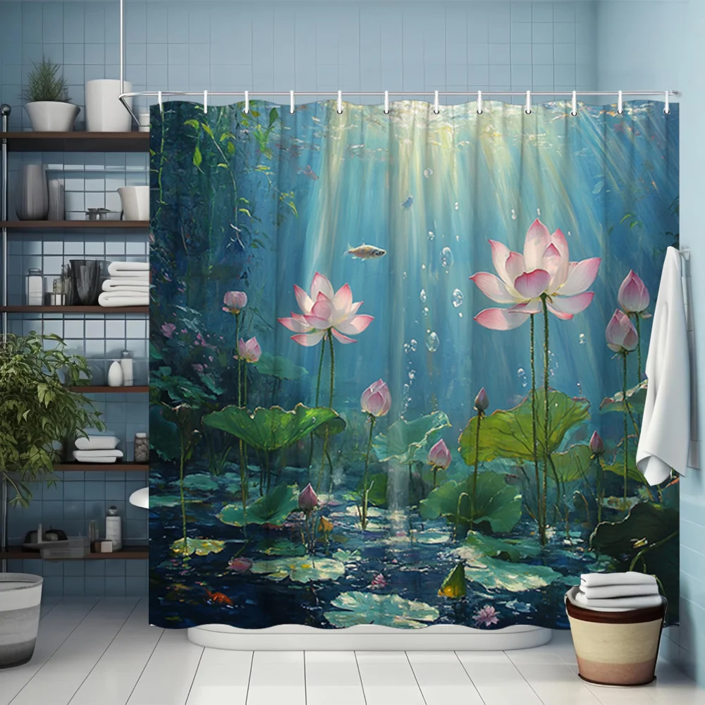 

Подводная водонепроницаемая занавеска для душа в саду лотоса для декора ванной комнаты