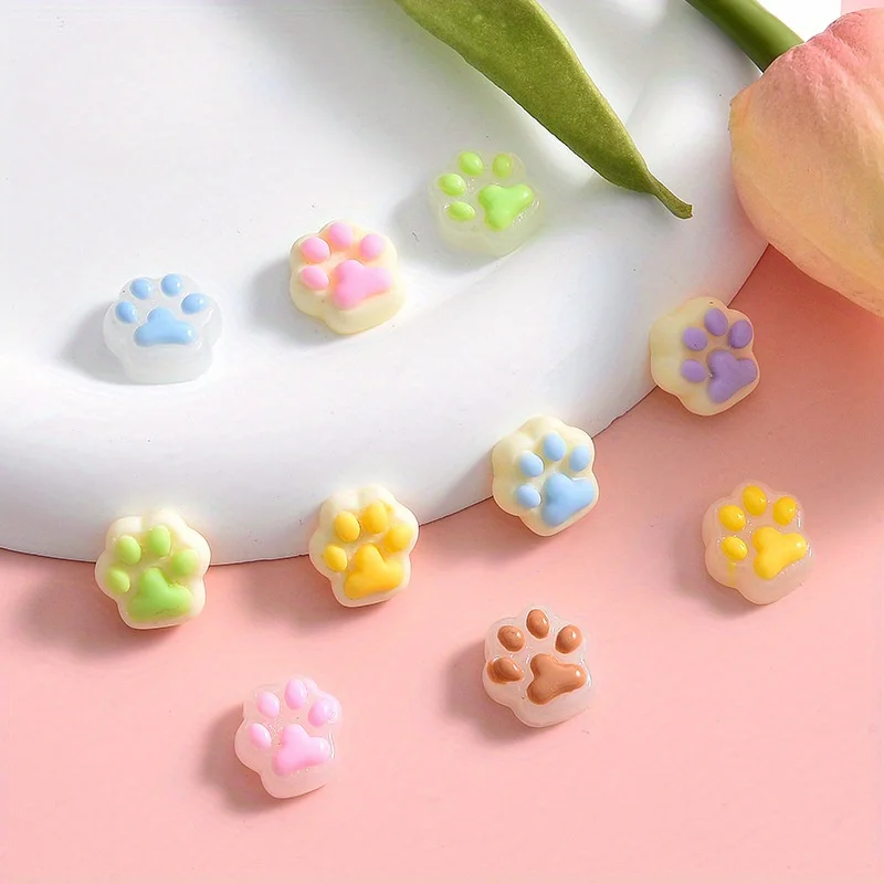 12Pcs Cartoon Cat Claw Flat Bottom Resin Accessories DIY Materials Phone Case Accessories Hair Clip Materials, Dollhouse Decorat