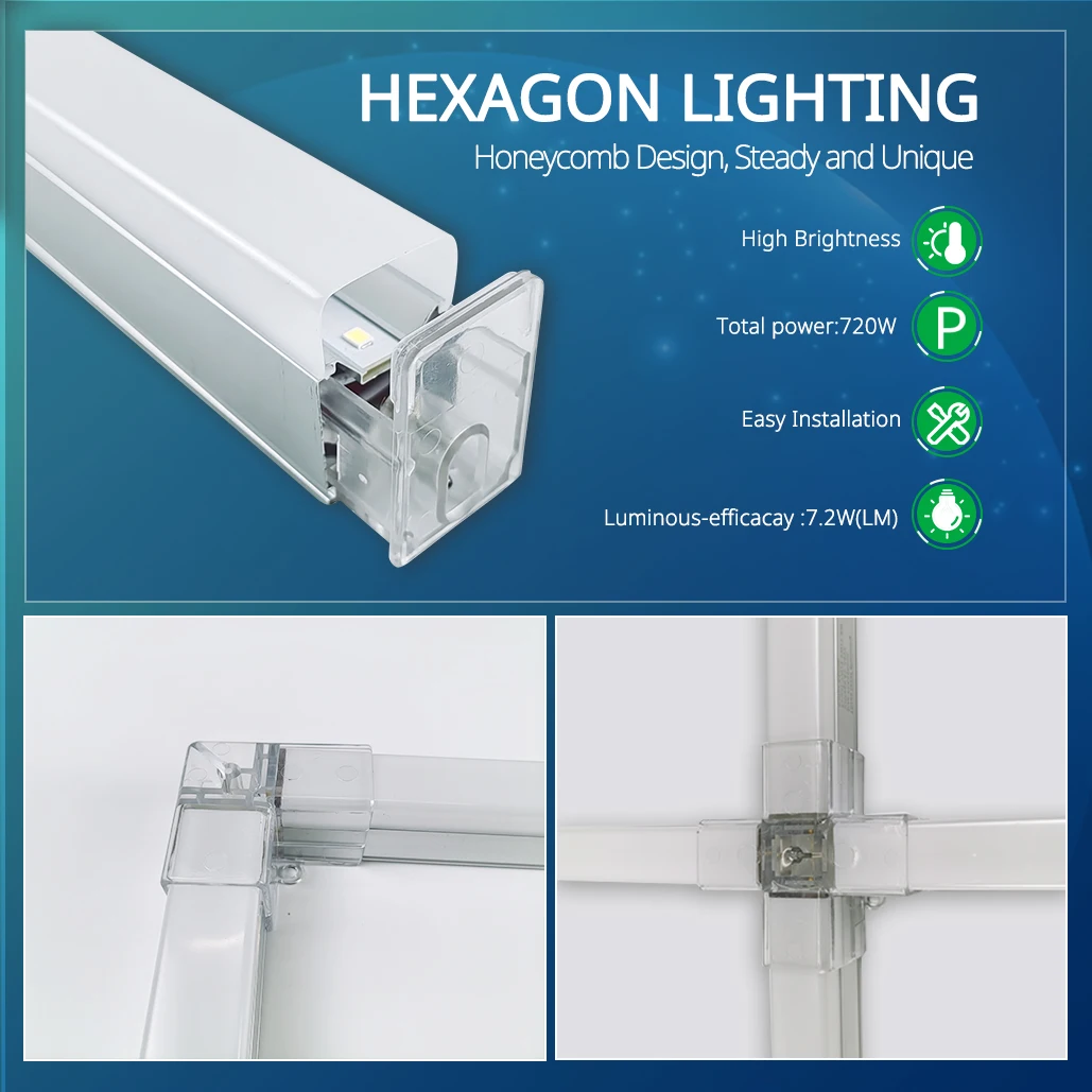 자동차 조명 육각형 허니콤 LED 이발소 작업장 체육관 천장 조명 차고 조명 튜브 조명 자동차 맞춤 제작