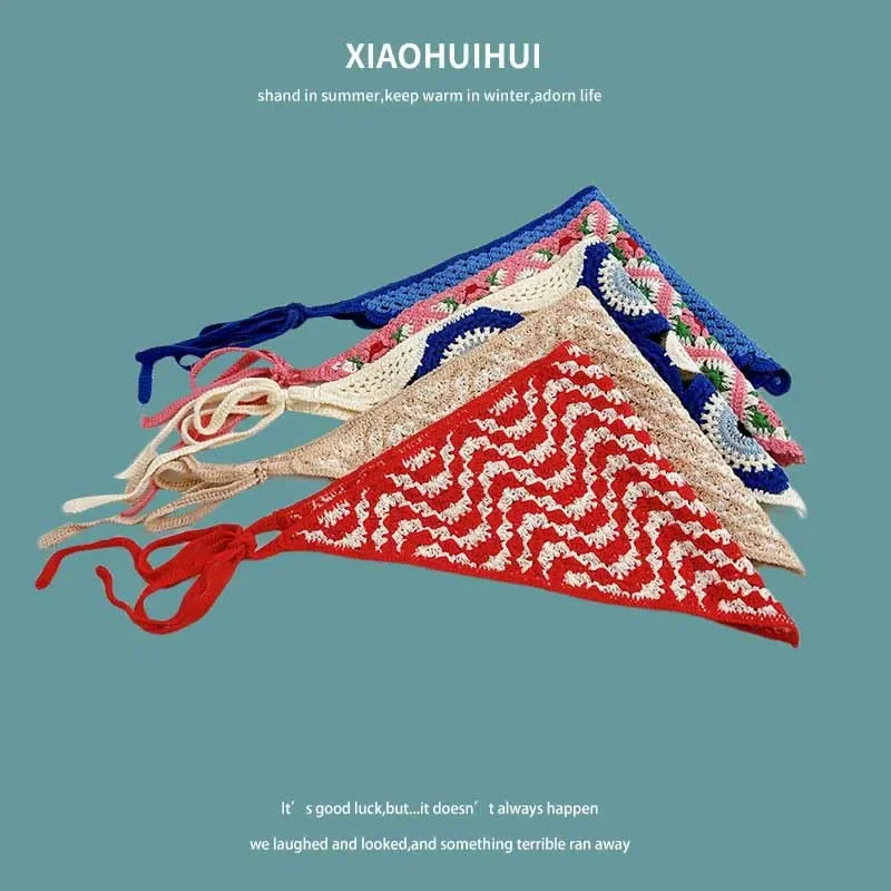 Syal Segitiga Renda Rajutan Ins Perancis Wanita 2024 Topi Jilbab Serbaguna Retro Baru Tas Foto Rambut Ikat Kepala Topi Kepala