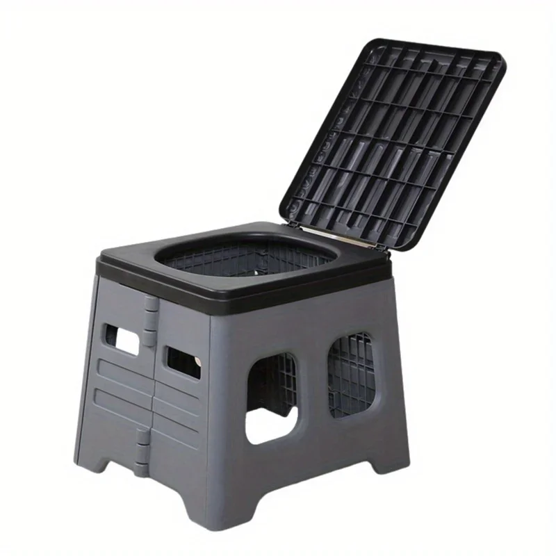 1pc Portable Folding Toilet With Lid - Ideal For Camping, Hiking, And Emergencies