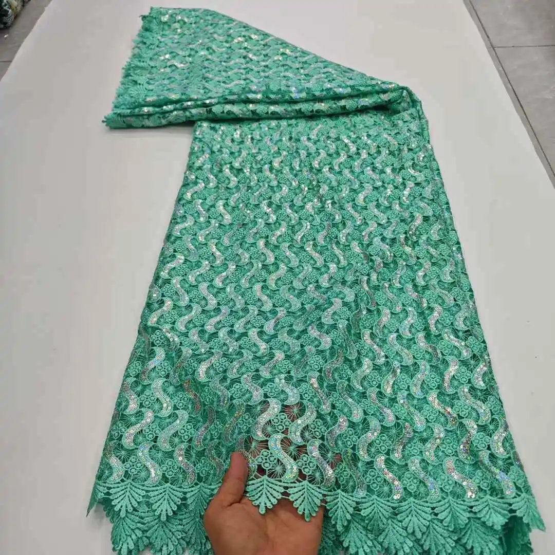 

African Milk Silk Cord Lace Fabric 2025 High Quality Lace 5 Yards Nigerian French Mesh Lace With Beads For Wedding Dress Sewing