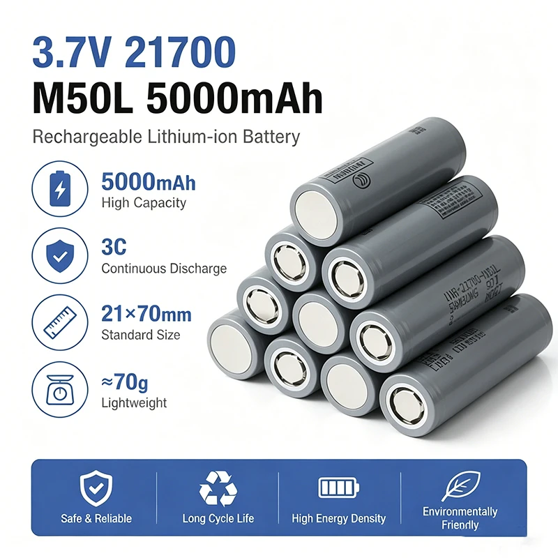 1-260pcs 3.7V 21700 type lithium-ion rechargeable battery 5000mAh suitable for flashlight headlights and portable power banks
