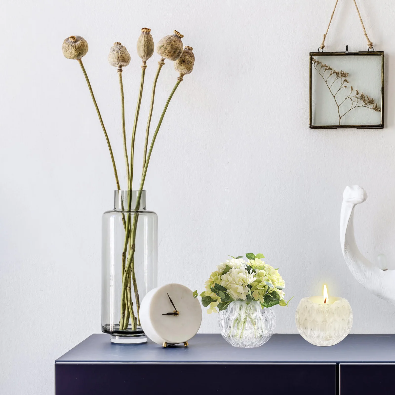 

2Pcs Glass Holder Clear Transparent Design Delicate Romantic Tabletop Decor for Wedding Home Office Desktop Dining Table