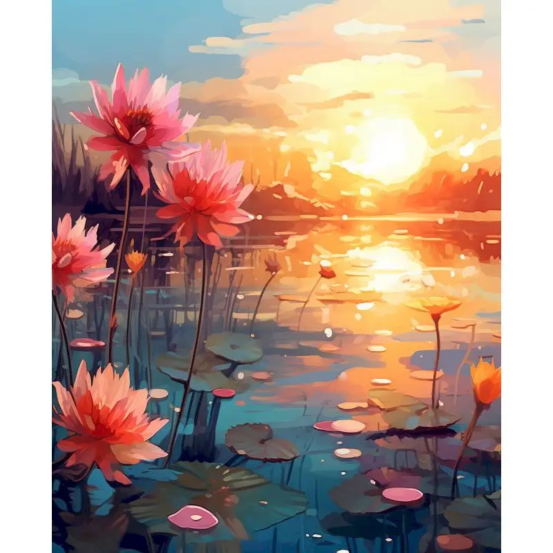 

RUOPOTY Diy Paint By Numbers Kit Flower Creek Handpainted On Canvas Easy Hand Drawn Picture Paint Art Picture Painting On The Wa