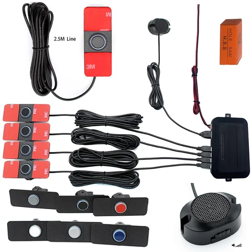 Imagen 1 del producto Kit de sensores de aparcamiento para coche, asistente de parque, tronics, 4 sensores planos negros/plateados/blancos de 13mm, sonido de Radar inverso, zumbador, sonido de alarma