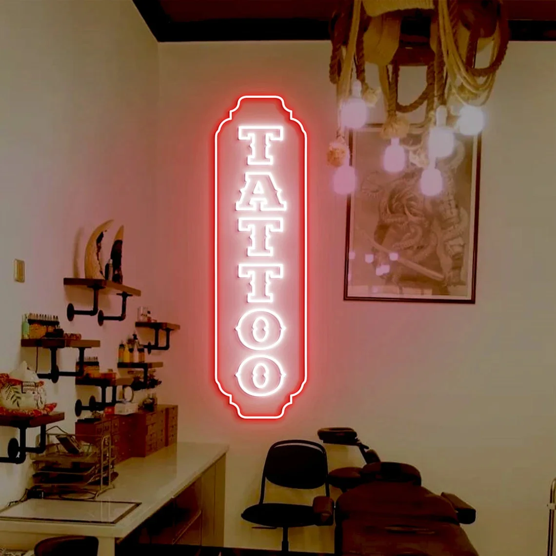 Tattoo Neon Sign, Custom Tattoo Studio Signs, Vertical Tattoo Sign, Ink Studio Neon Light, Tattoo Artist Room Wall Decor