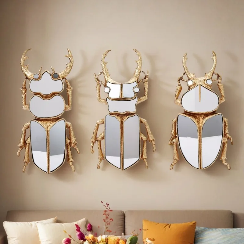 

Nordic Gold Mirror Beetle Wall Pendant Living Room Porch Wine Cabinet Wall Insect Shape Mirror Craft Wall Decoration Accessories