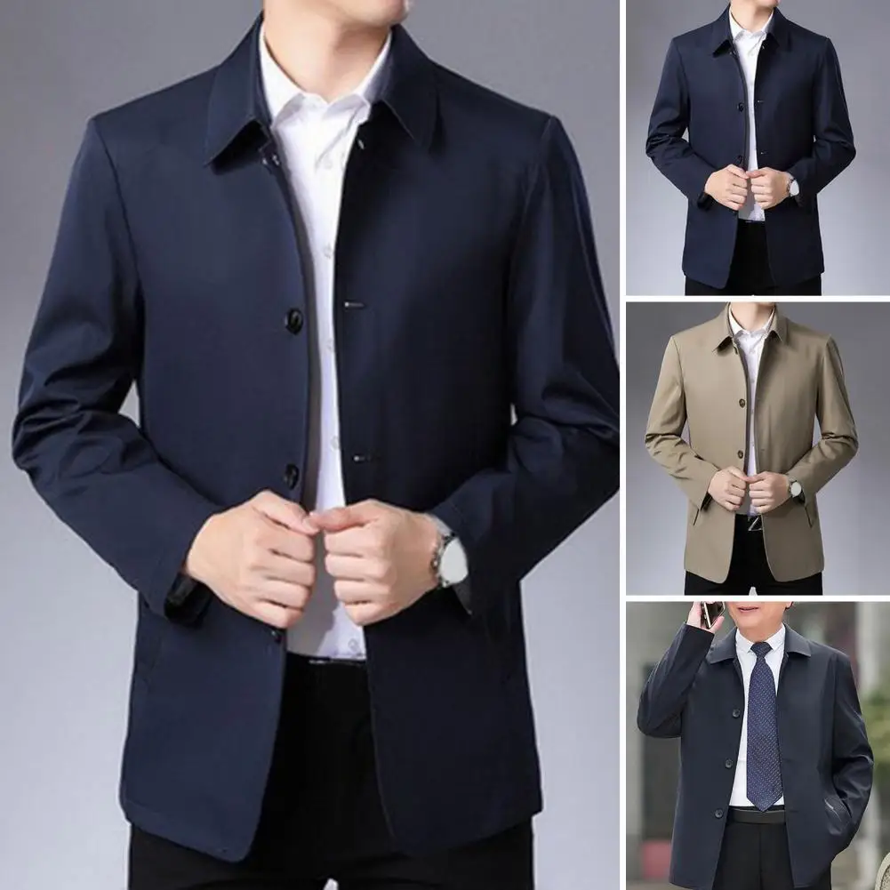 Jaket bisnis Musim Semi dan Gugur pria, mantel kasual dengan lengan panjang kerah lipat Single Breasted warna Solid untuk bekerja