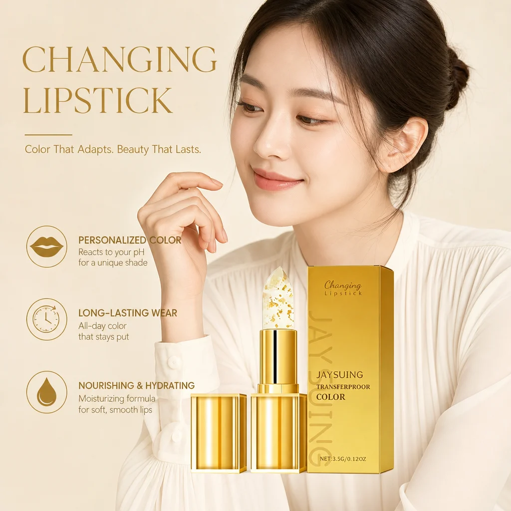 Gold Foil Color Changing Lipstick Temperature Change Transfer-Resistant Long Lasting Moisturizing Lip Balm Women Daily Makeup