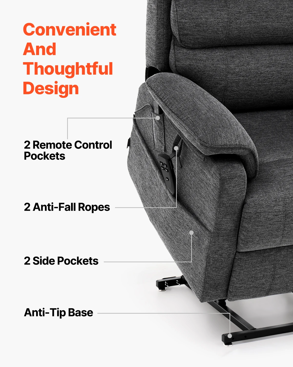 VEVOR Power Lift Recliner Кресло-подъемник с подогревом и массажем для пожилых людей Бесконечная регулировка положения Электрическое кресло для дома