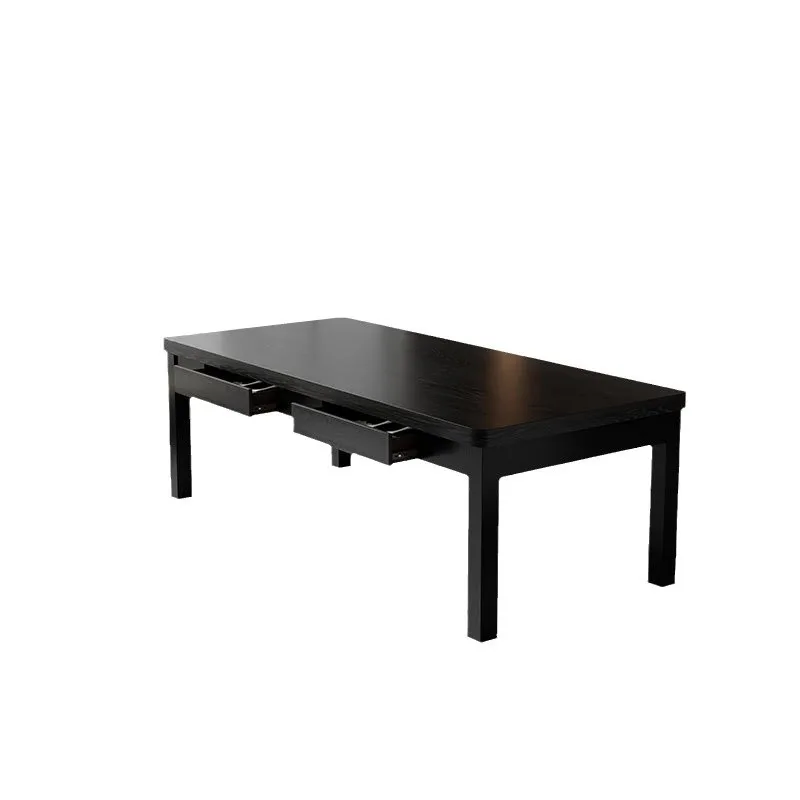 Factory Direct 2026 White wax wood black solid wood dining table with drawers rectangular modern simple meal tea book integrated