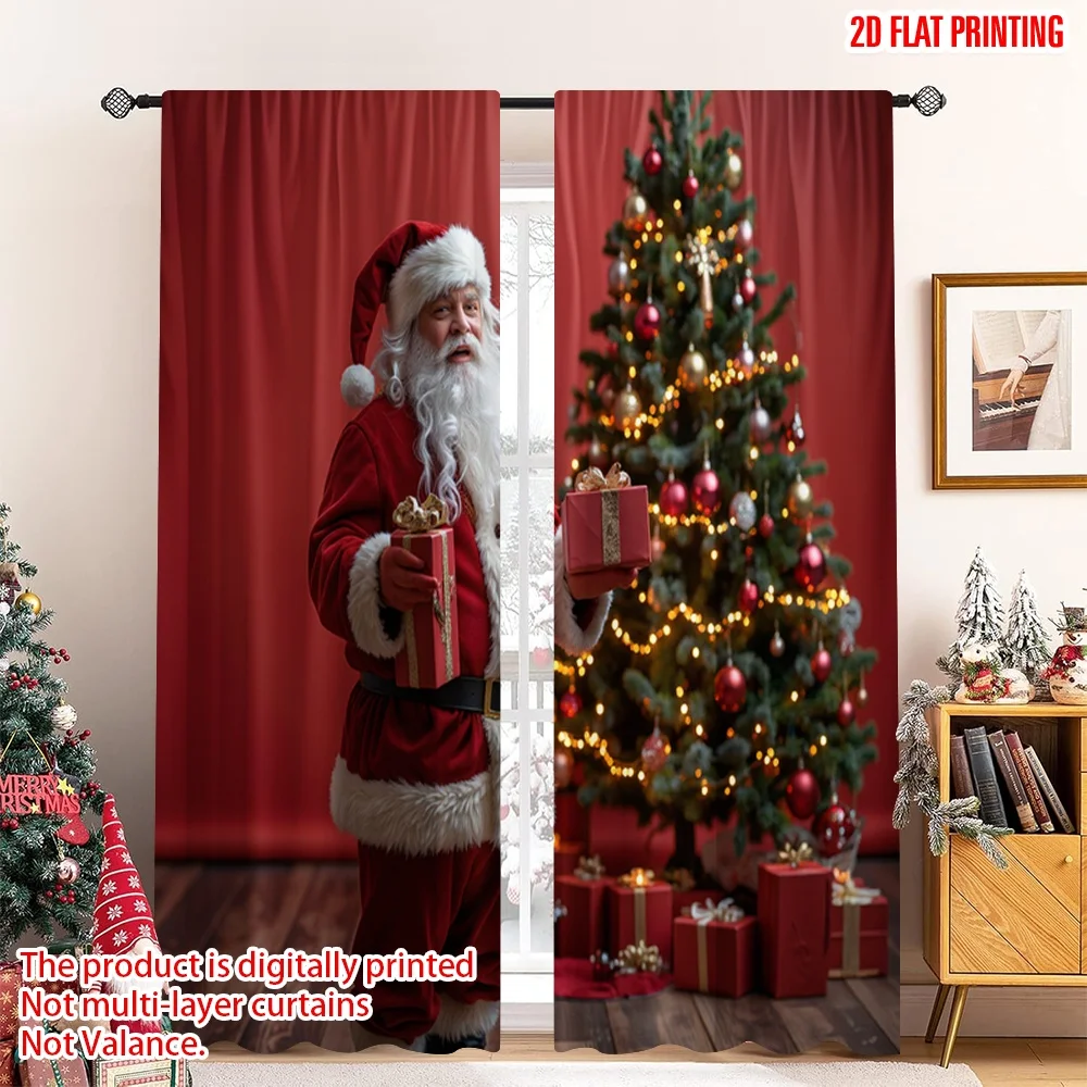 

2pcs 2D flat printing Merry Christmas Popular Drapes Santa Claus Gifts Christmas Tree_b 100% Polyester Without Electricity