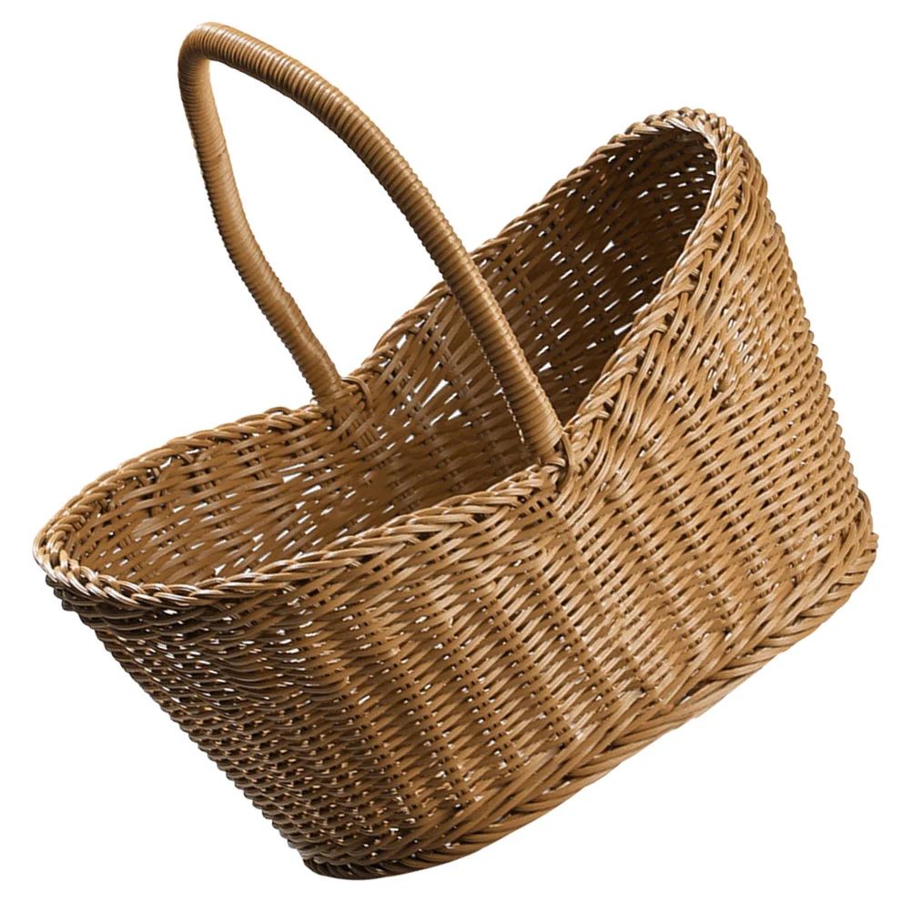 

Handheld Rattan Shopping Basket Laundry Hamper with Lid Flower Handhold Plastic Child