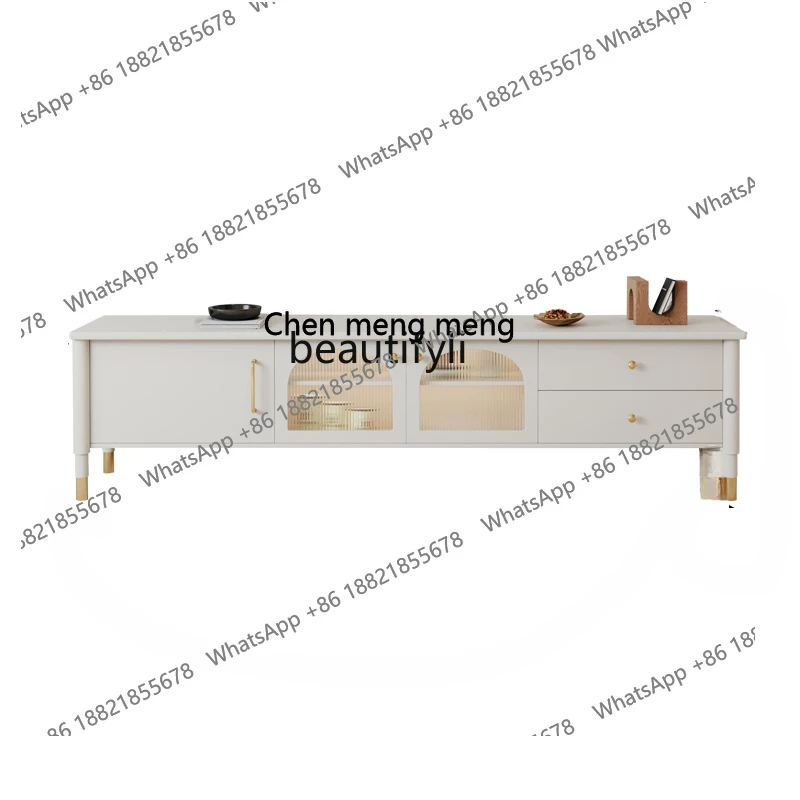 

French Style TV Cabinet and Tea Table Combination Cream Style Small Apartment Living Room Simple Modern Solid Wood Floor Cabinet