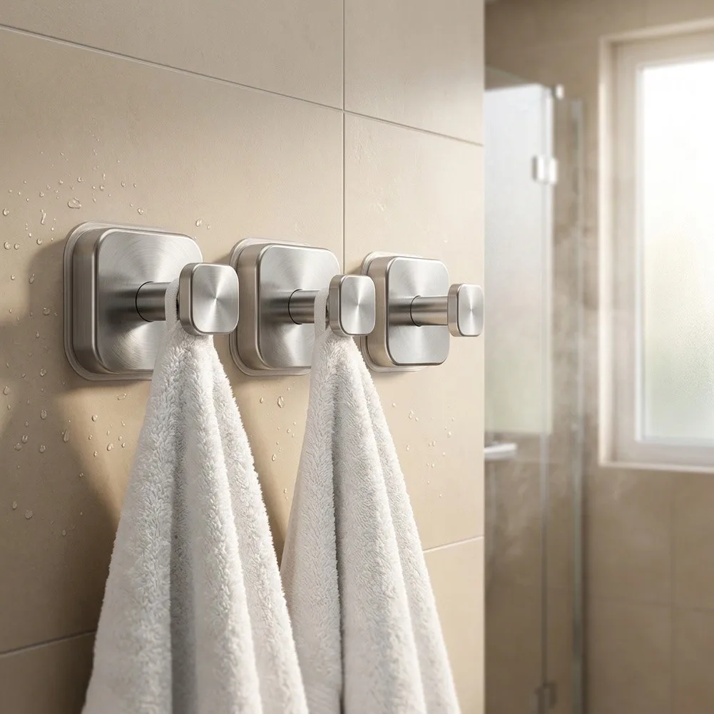 Suction Cup Hook for Bathroom Glass Mirror - Tool Free Installation VacuumLock Pro Seal Up to 15 Lbs - 304 SS Silver