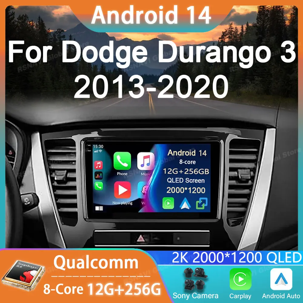 Car Radio Android 14 For Dodge Durango 3 WD 2013 - 2020 GPS Stereo Auto DSP Head Unit QLED Carplay Multimedia Player Navigation