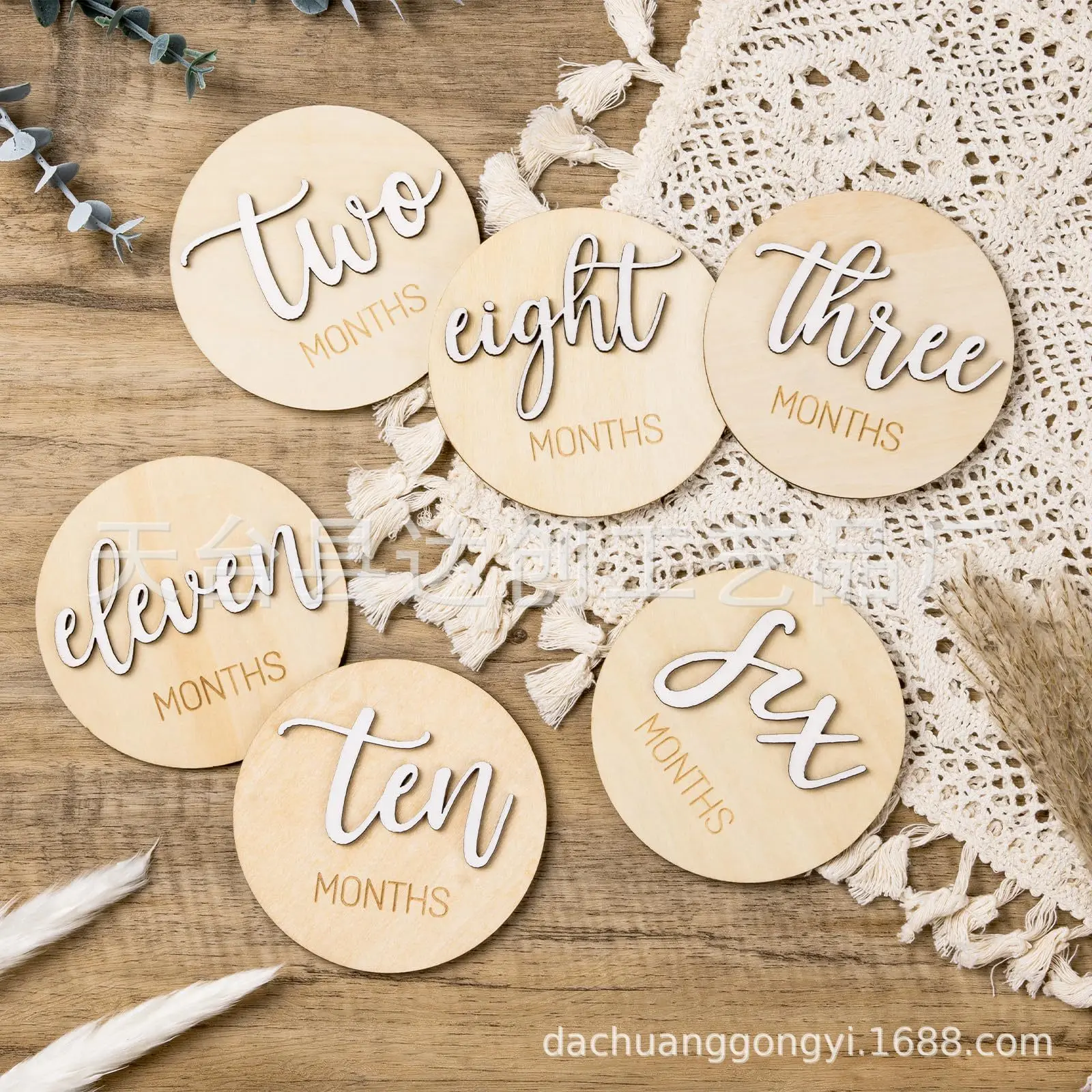 

Cross-border Wooden Baby Milestones Digital Wooden Chips, Month Card Photo Props 3D Wooden Newborn Announcement Card