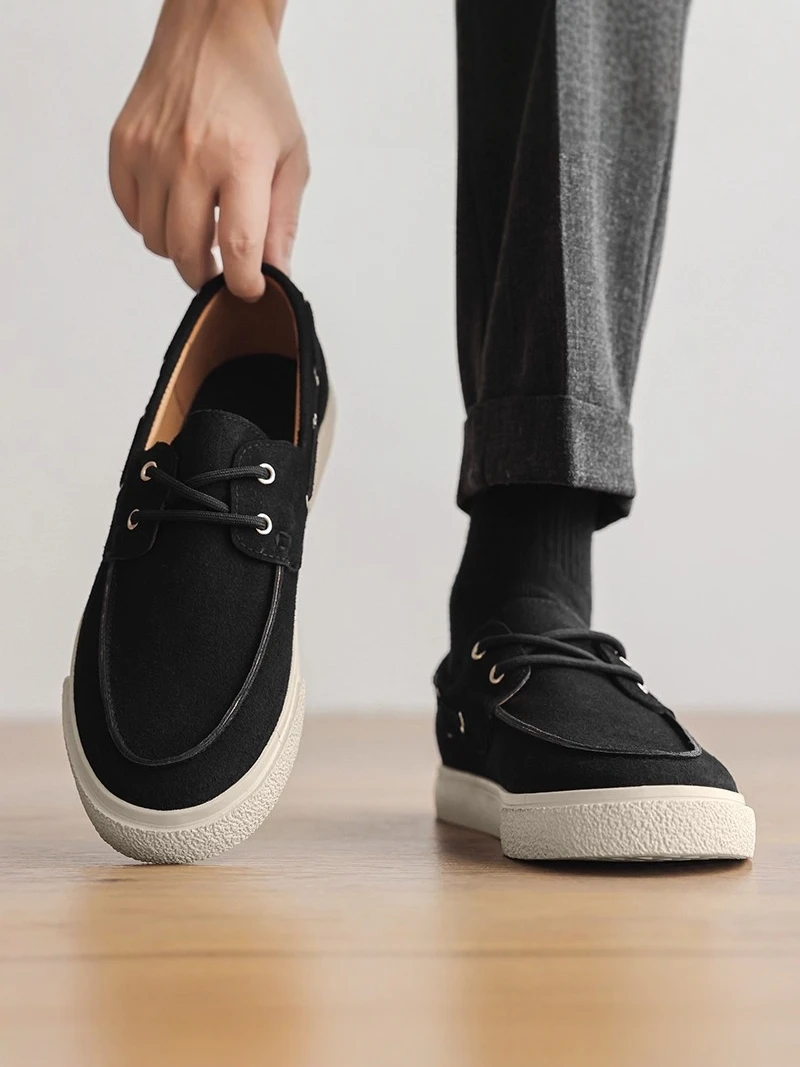 Men's Casual Leather Shoes Lightweight Soft Bottom Anti-slip Spring Autumn British Style Flat Bean Shoes Comfortable Sports F...