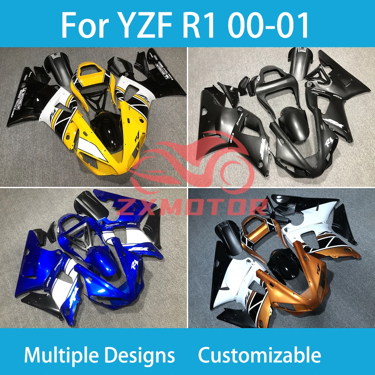 

YZF R1 2000 2001 Motorcycle Fairing Set for Yamaha YZF R 1 00 01 Aftermarket ABS Injection Customizable Fairings Kit