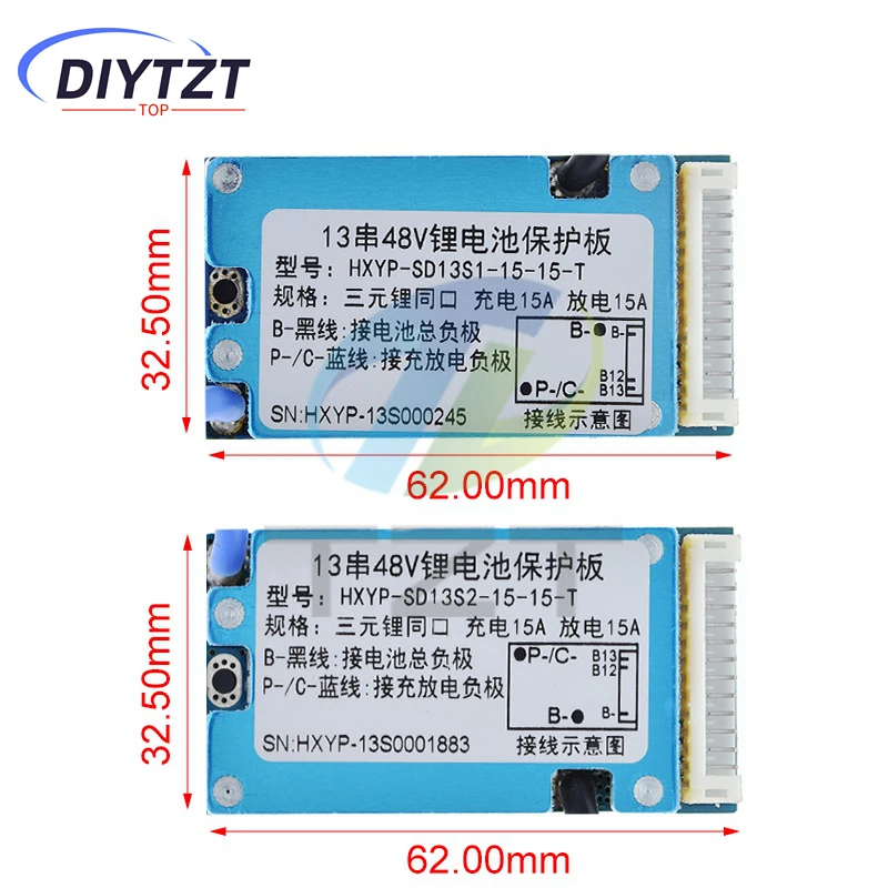 DIYTZT 13S 48V 15A BMS Lmo Ternary Li-ion Lithium 18650 Battery Charge Protection Board With Heat Sink And Temperature Control