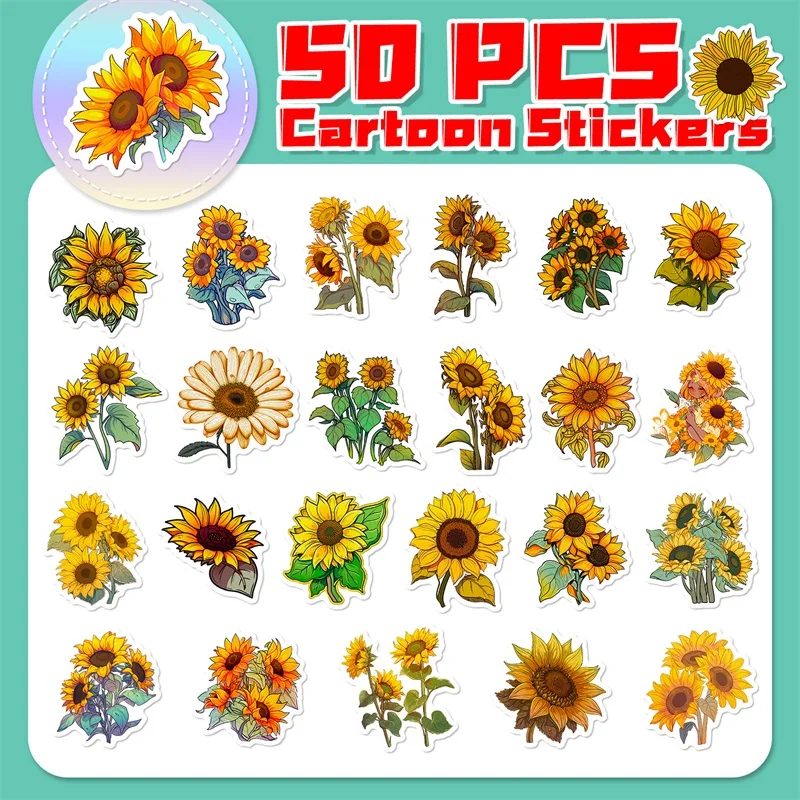 10/30/50PCS Pastoral Sunflower PVC Sticker Aesthetic Decoration Scrapbooking Stationery DIY Hand Accounting School Supplies