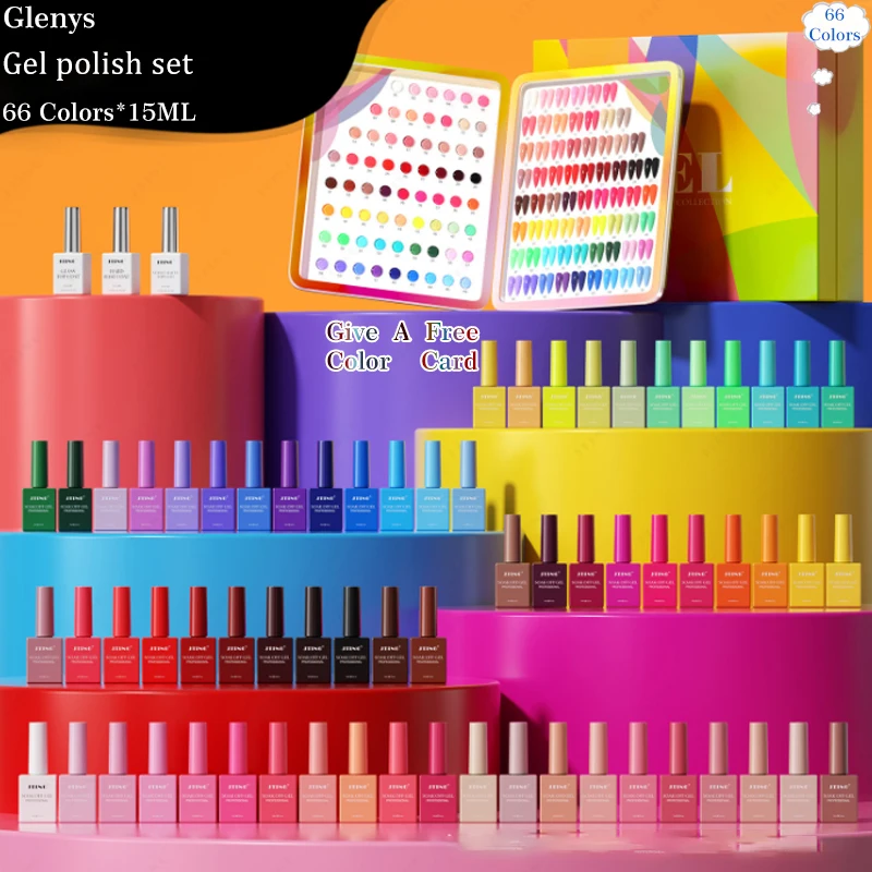 Glenys 66 color nail polish glue popular natural silk slip soaked gel color matching card nail shop special varnish set