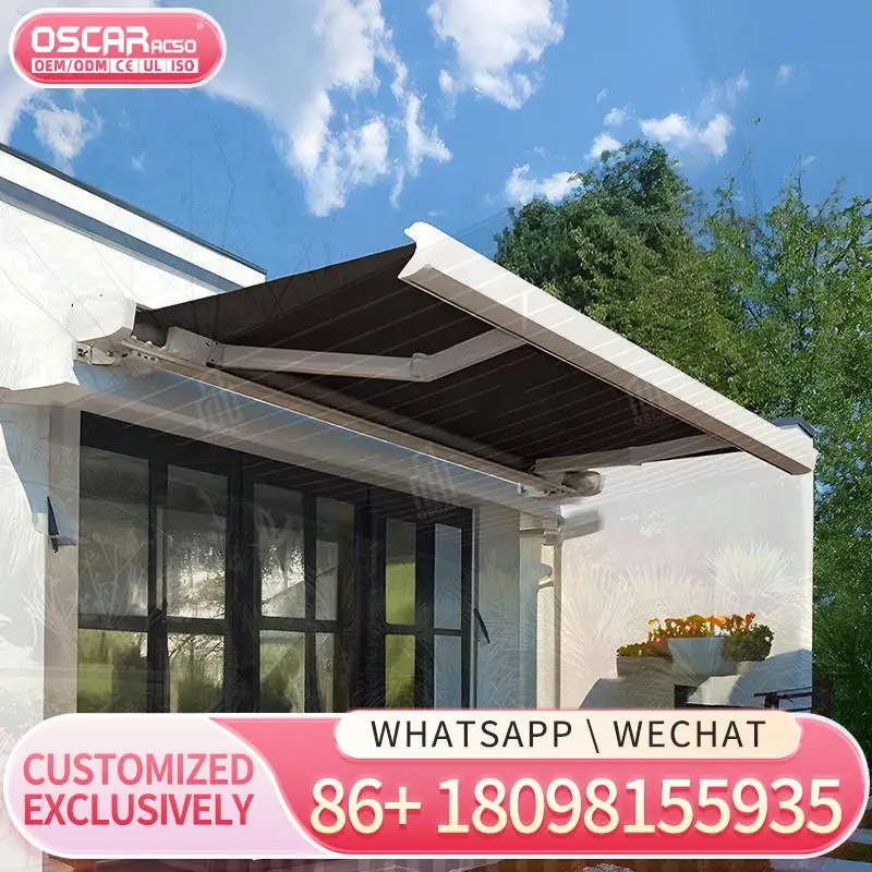 

Wall Mounted Waterproof Motorized Retractable Aluminum Awning with LED Lights Folding Arm for Patio Garden Balcony Outdoor Shelt