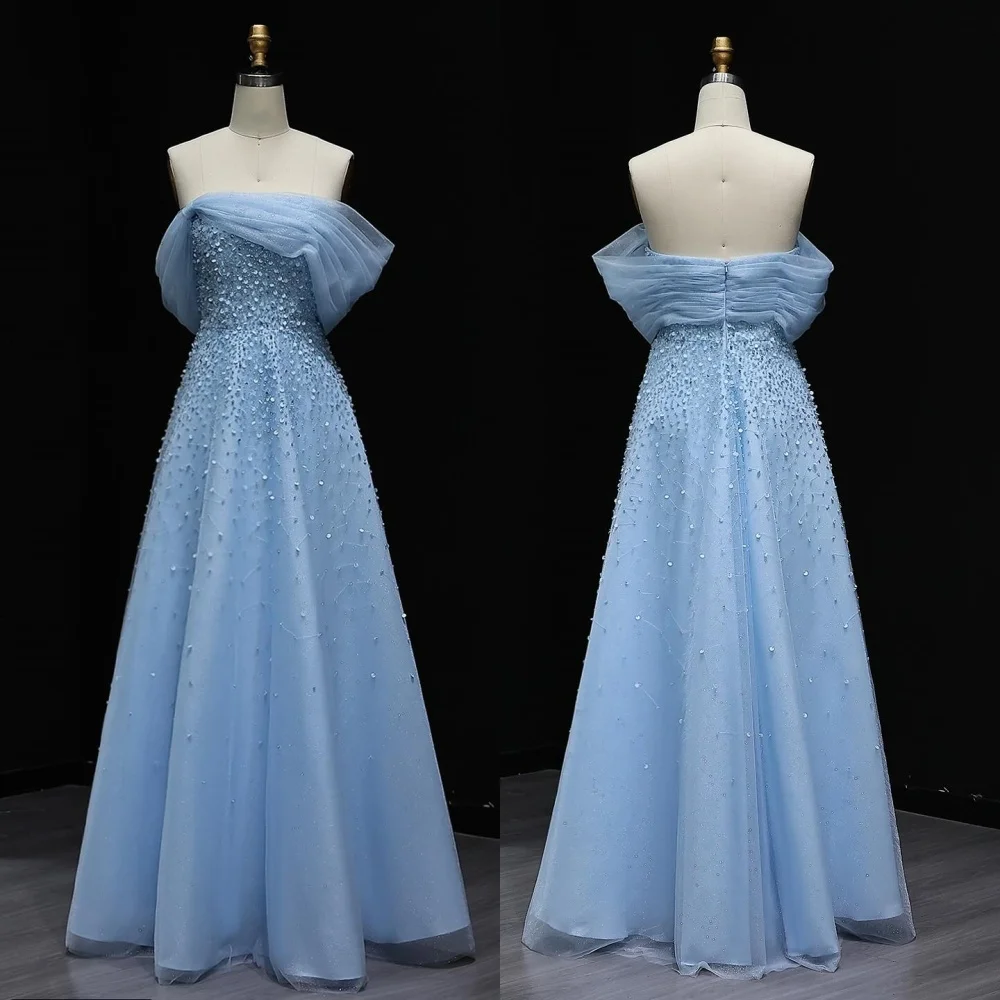 

Customized Organza Sequined Beading Off-the-shoulder A-line Long Dresses Bespoke Occasion Luxury Evening Gown Gorgeous Glitter