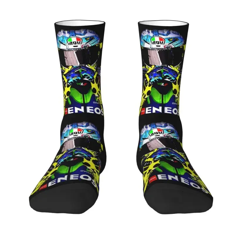 Motorcycle Racing Rossi Men Male Women Crazy Crew Socks Hip Hop Novelty 3D Print Dress Socks