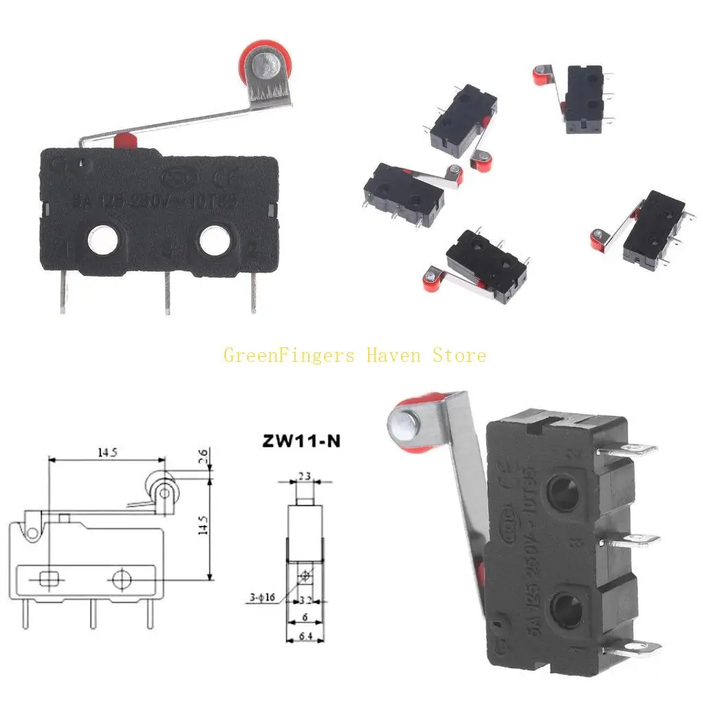 F68D 10 Pcs KW11-3Z Limit Switch SPDT 3 Pin Momentary Hinge Roller Lever Micro Switch