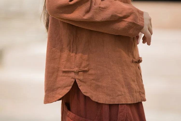 Autumn Tang Suit Inspired Top with Stand Collar, Frogs & Slim Fit