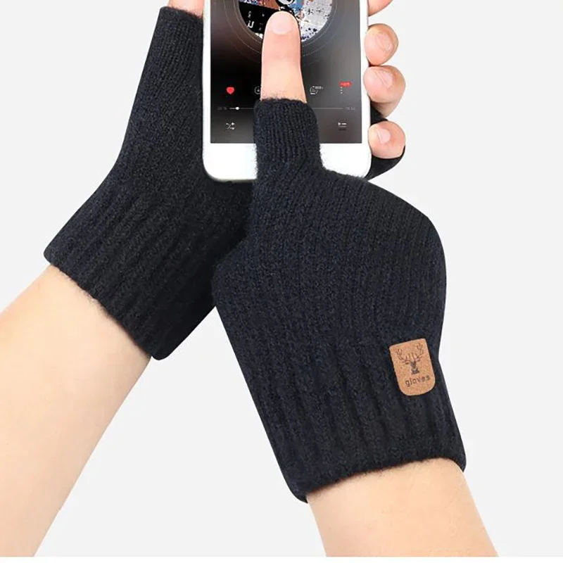 Women Men Short Outdoor Half Finger Gloves Fingerless Knit Wrist Spring Autumn Warm Stretch Work Cycling Accessories Gloves