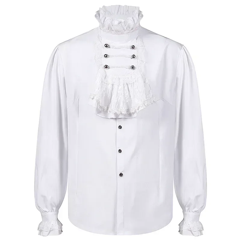 

Men Party Halloween Chemise Homme White Pirate Shirts Vampire Renaissance Victorian Steampunk Gothic Ruffled Medieval Shirt
