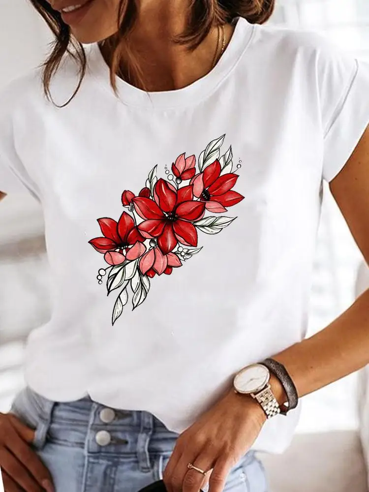 Summer T Floral 90s Style New Cute Clothing Print Fashion Casual T-shirts Short Sleeve Clothes Ladies Women Female Graphic Tee