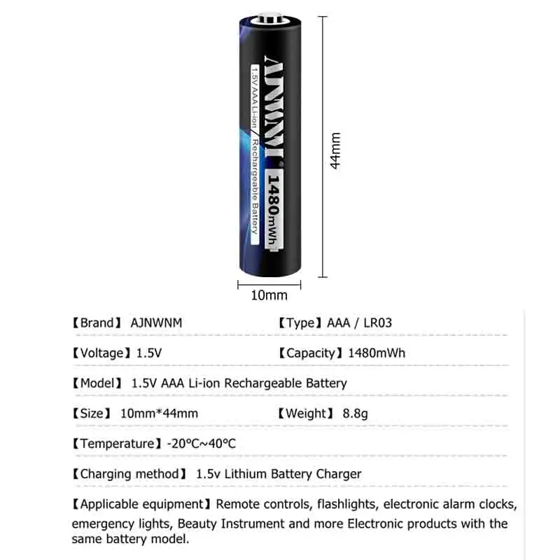 1.5V litowo-jonowe akumulator AAA Aaa 1.5V 1480mWh baterie litowe do latarka kamery zabawek