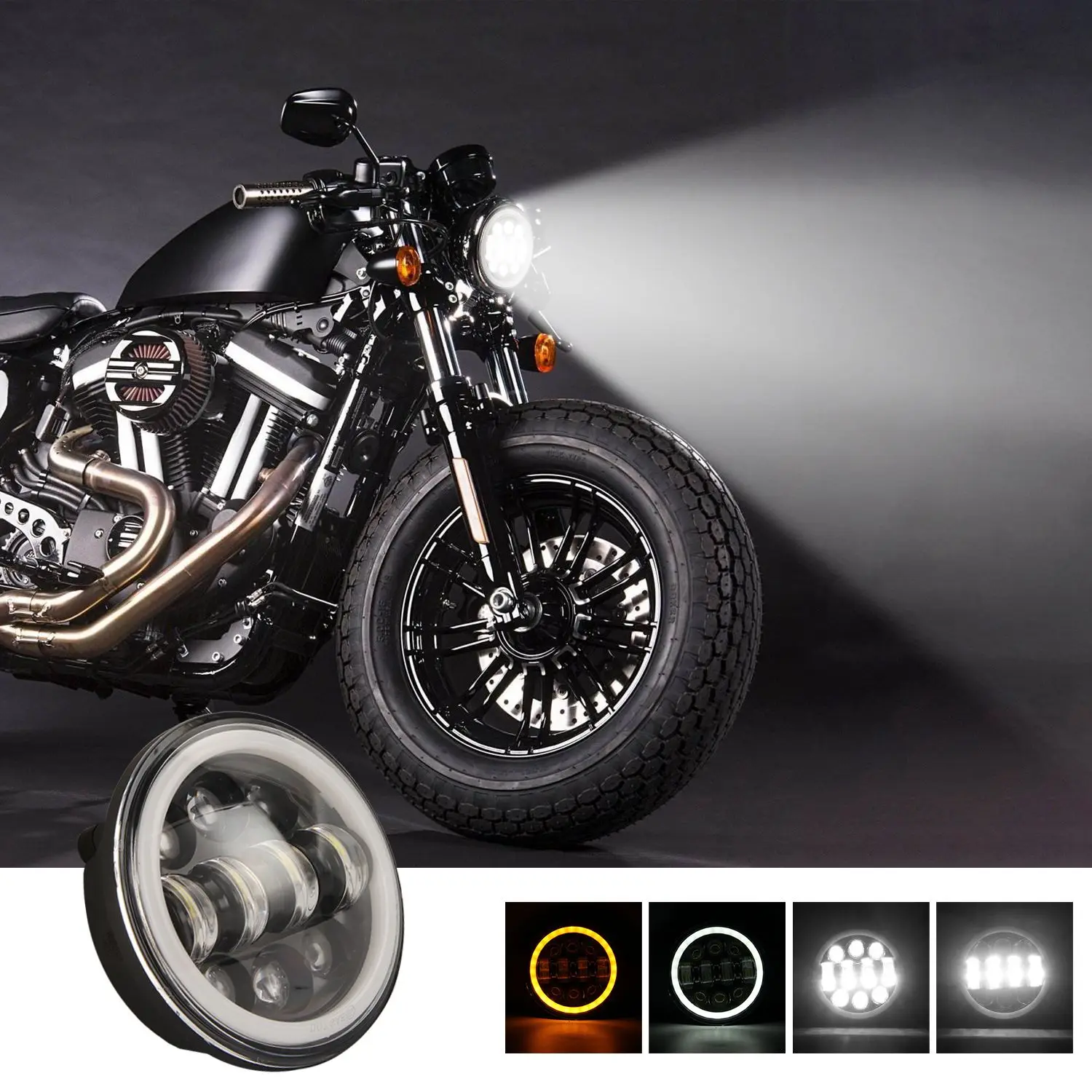 New Brightest 80W 5.75 Inch Round LED Projection Motorcycles Headlight Black