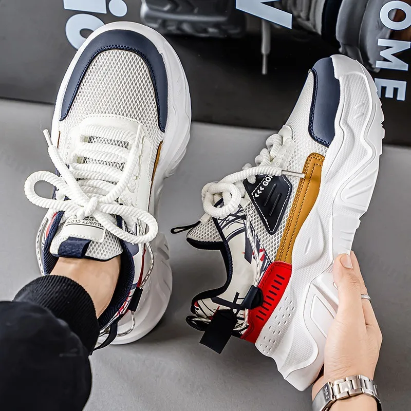 

Mesh Breathable Low Top Thick Soled Casual Sports Shoes for Men 2025 Autumn New Fashion Trend Versatile Non Slip Chunky Sneakers