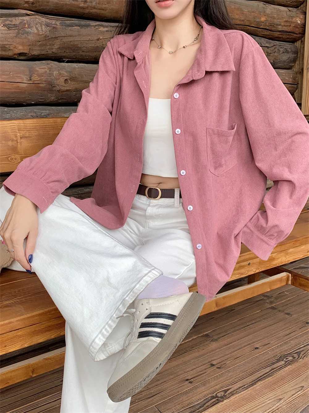 레트로 코듀로이 셔츠 재킷 여성용 가을 겨울 레이어드 룩 중간 길이 루즈 캐주얼 다용도 가디건 여성 상의