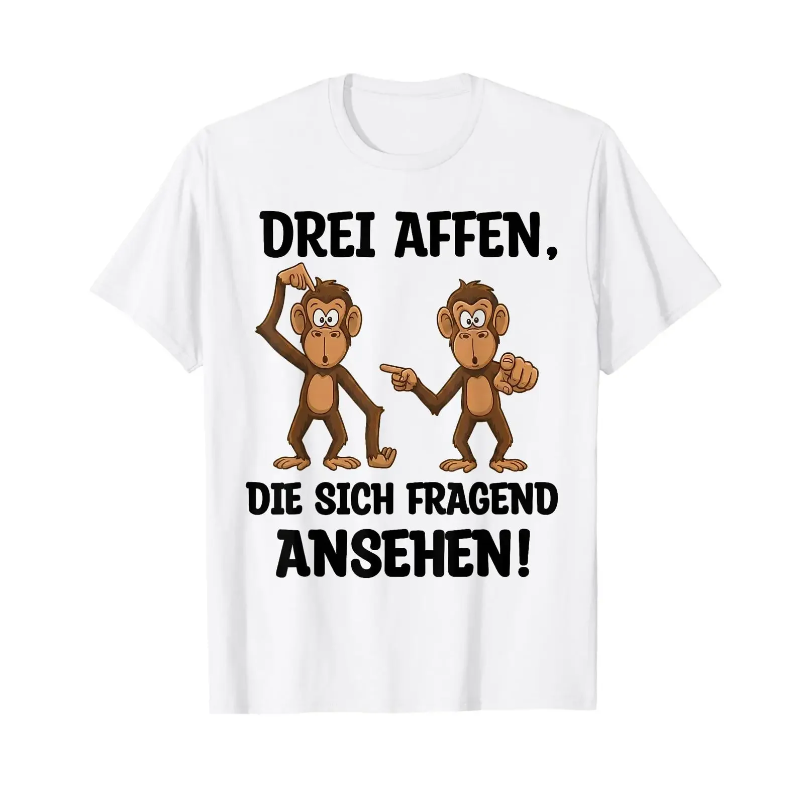 Lustiges T-Shirt mit 3 Affen, die sich fragend anmutzen, Vintage-Stil, gewaschen, leicht weich, atmungsaktiv, für Herren, Unisex, Streetwear